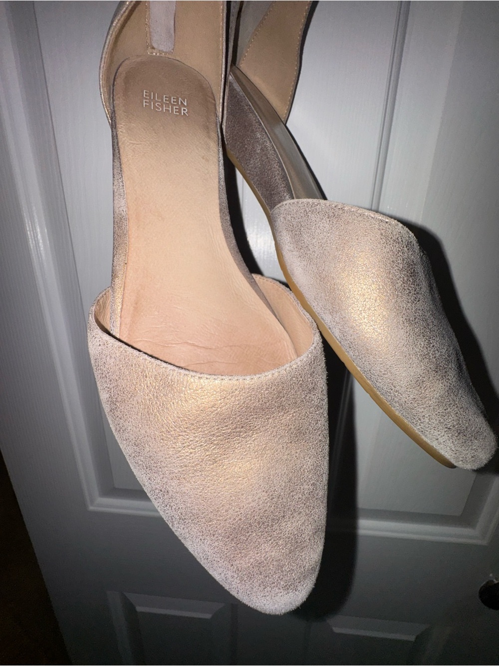 Eileen Fisher Lyton Metallic Suede Ankle Strap Flats Size 10 Bronze